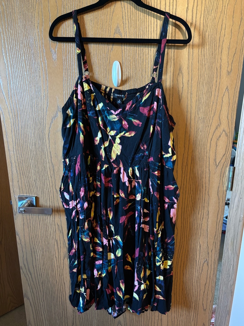 torrid Floral-Leaf Mini Dress with Pink & Yellow Accents and pockets!